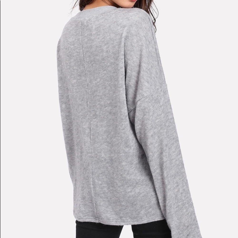 Lace trim v neck sweater gray black - Picture 4 of 4